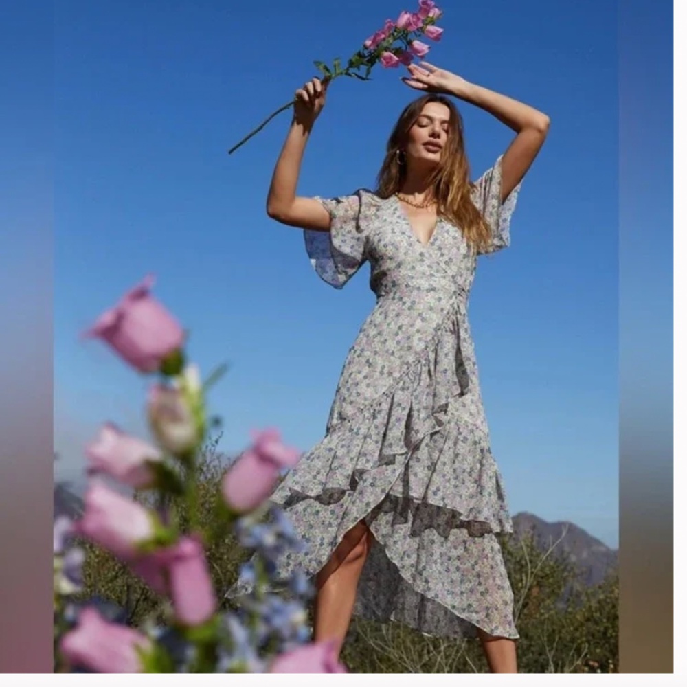ASTR The Label Adella Floral Ruffle Midi Dress, Size Small